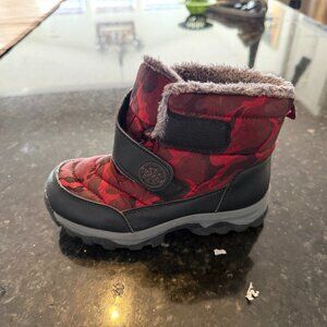 Kids Snow Boots Ubfen Unisex Red Camouflage Pattern With Faux Lining
